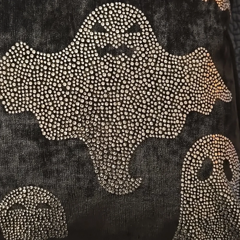 Magaschoni Home Ghost Patterned Black Velvet & Rhinestone  Halloween Pillow